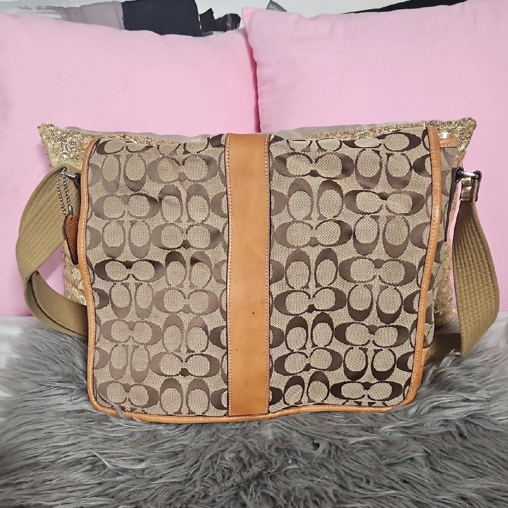 Coach Tan and Brown Shoulder Bag